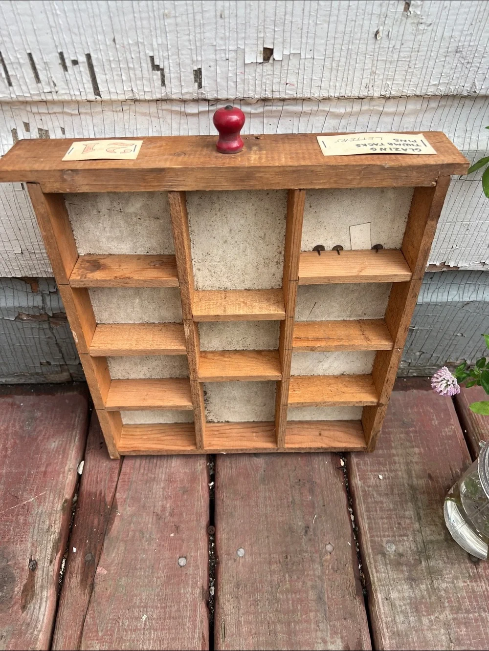 Rustic Wooden letterpress style drawer Wall Shelf with Red Knob handmade